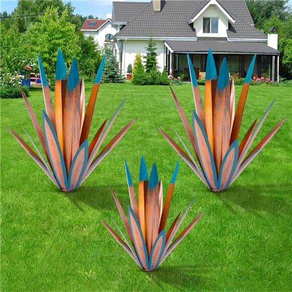 Metal Agave Plants Outdoor Decor Mexican Yard Art Plants Garden Decor - Picture 1 of 7